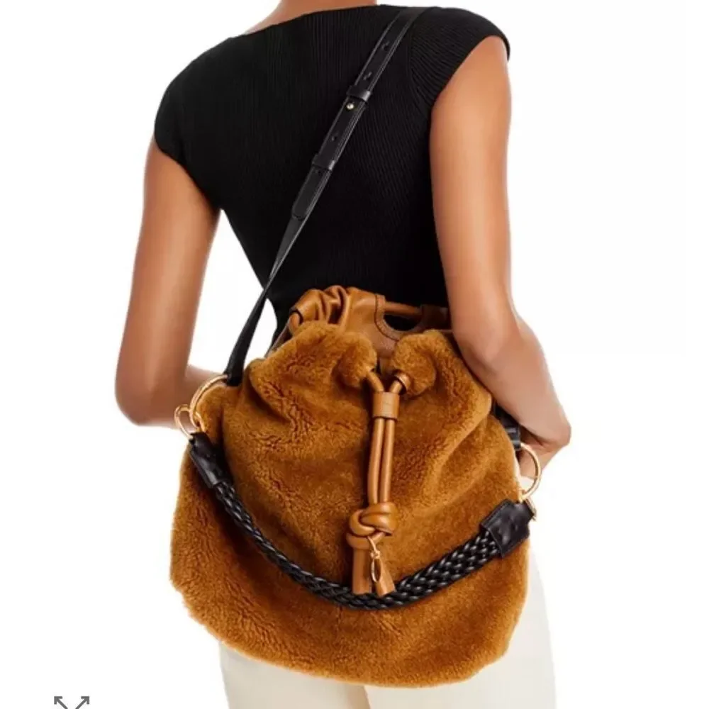 See By Chloe Brown Leather and Shearling handbag with Gold Detail